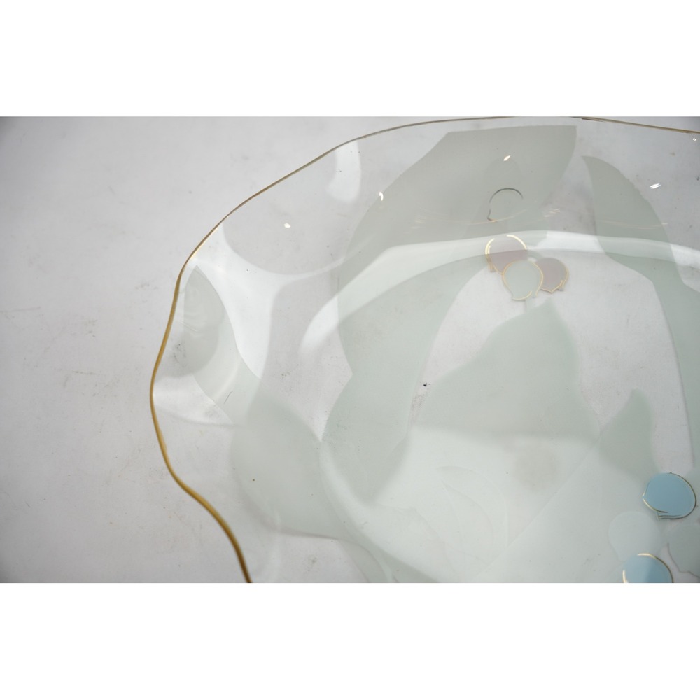Vintage Frosted Glass Floral Serving Platter‎ Gold Trim Scalloped Edge - Picture 6 of 7